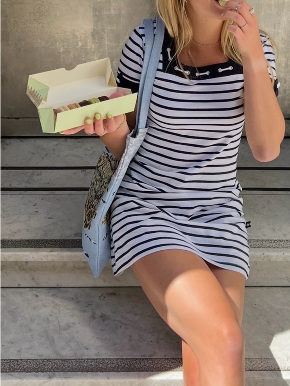 Striped Short Sleeve Tee Dress - Black & White